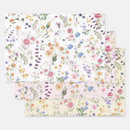 Hübsche Wildblume Wiese Botanischer Blumengarten Geschenkpapier Set