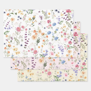 Hübsche Wildblume Wiese Botanischer Blumengarten Geschenkpapier Set
