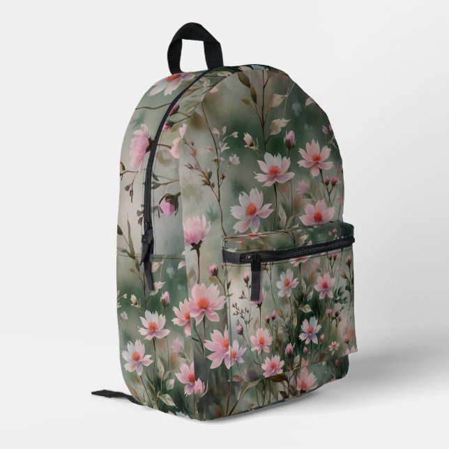Hübsche Wildblumen Bedruckter Rucksack (Rückseitige Ecke links)