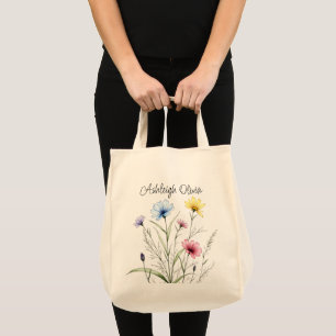 Hübsche Wildblumen Bleistiftskizzen-Style-Tasche f Tragetasche