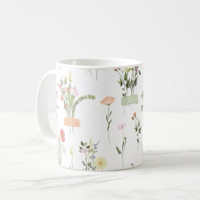Hübsche Wildblumen Blumenmuster Kaffeetasse (Vorderseite Links)