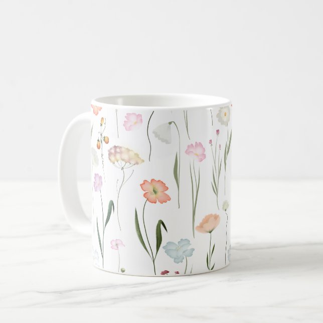Hübsche Wildblumen Blumenmuster Kaffeetasse (Vorderseite Links)