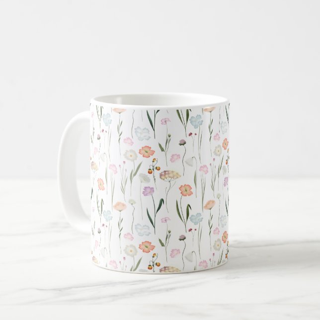 Hübsche Wildblumen Blumenmuster Kaffeetasse (Vorderseite Links)