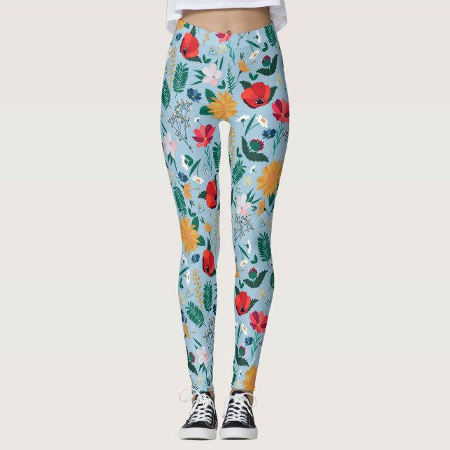 Hübsche Wildblumen Botanisches Blau Leggings (Vorderseite)