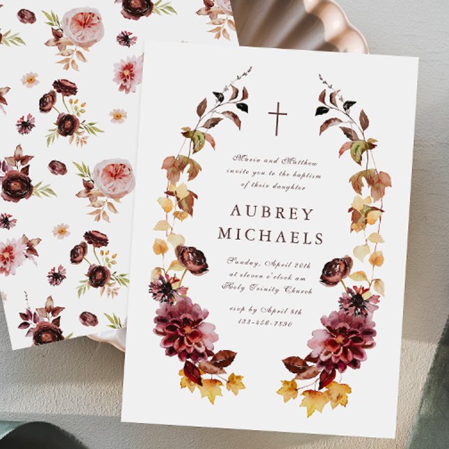 Hübsche Wildblumen Einfache Cross Girl's Taufe Einladung (Von Creator hochgeladen)