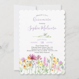 Hübsche Wildblumen Feminine Wasserfarbe Quinceaner Einladung