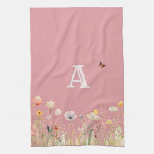 Hübsche Wildblumen für Aquarellfarben und Monogram Geschirrtuch