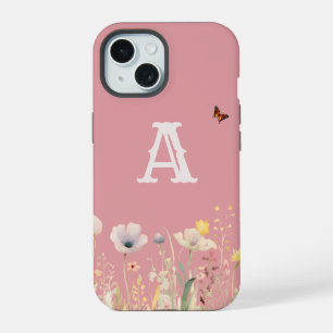 Hübsche Wildblumen für Aquarellfarben und Monogram iPhone 15 Hülle