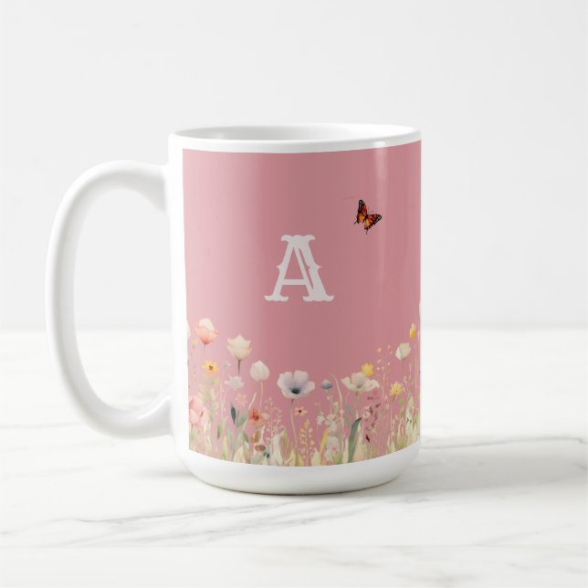 Hübsche Wildblumen für Aquarellfarben und Monogram Kaffeetasse (Links)