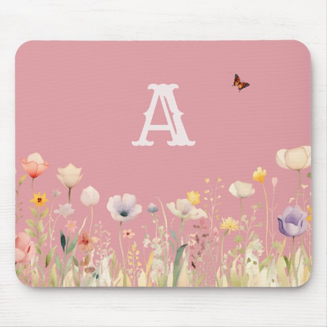 Hübsche Wildblumen für Aquarellfarben und Monogram Mousepad (Vorne)