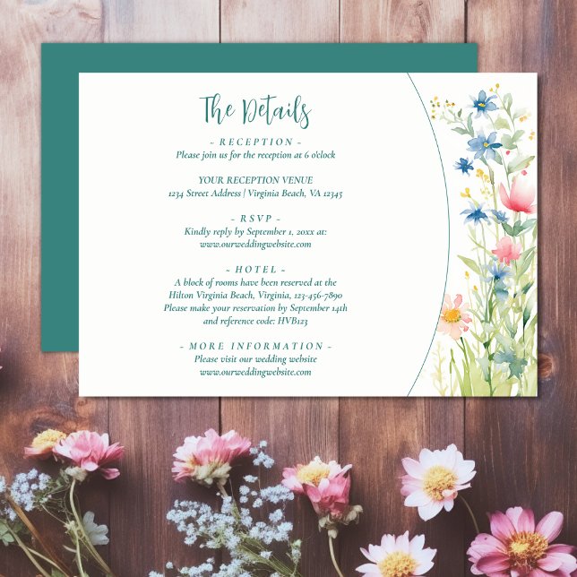 Hübsche Wildblumen für Hochzeiten Begleitkarte (Pretty Watercolor Wildflowers Wedding Details Enclosure Card)