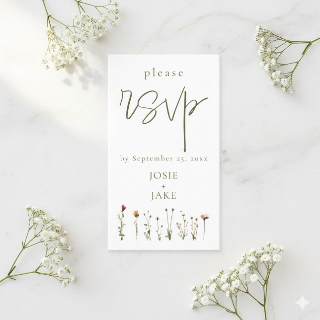 Hübsche Wildblumen Hochzeit rsvp Begleitkarte (Delicate wildflowers rsvp wedding enclosure card.)