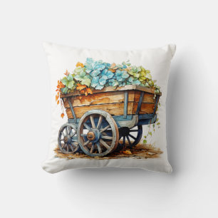 Hübsche Wildblumen in einem Holzwagen Kissen