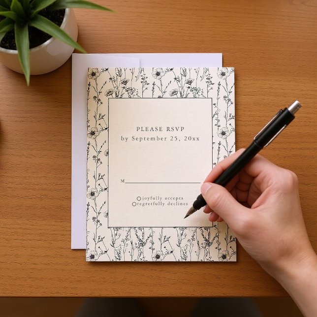 Hübsche Wildblumen nahtlose RSVP-Karte Einladung (Pretty wildflowers seamless pattern RSVP card.)