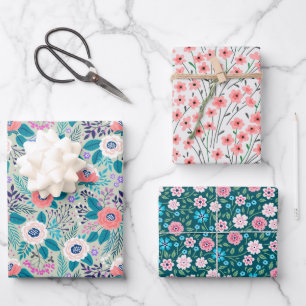 Hübsche Wildblumen Umverpackungspapier Set 3 Geschenkpapier Set