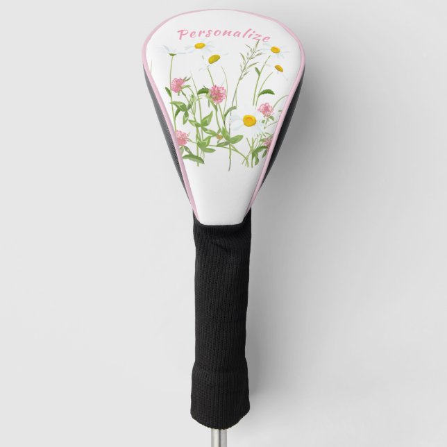Hübsche Wilde Blume Daisy Carnation Personalisiert Golf Headcover (Vorderseite)
