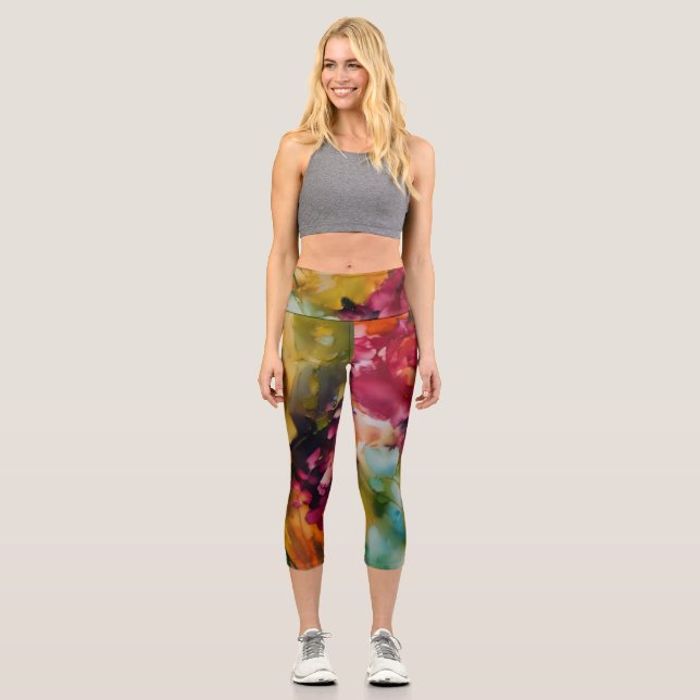 Hübsche Yogahose, moderne Blumenkunst Capri Leggings (Vorderseite)