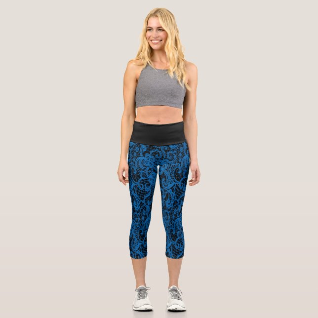 Hübsche zarte blaue Spitze Capri Leggings (Vorderseite)