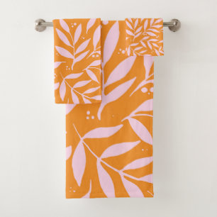 Hübsche Zweige - orange und rosa Badhandtuch Set