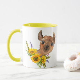 Hübscher Alpaca Llama mit Sonnenblumen Tasse