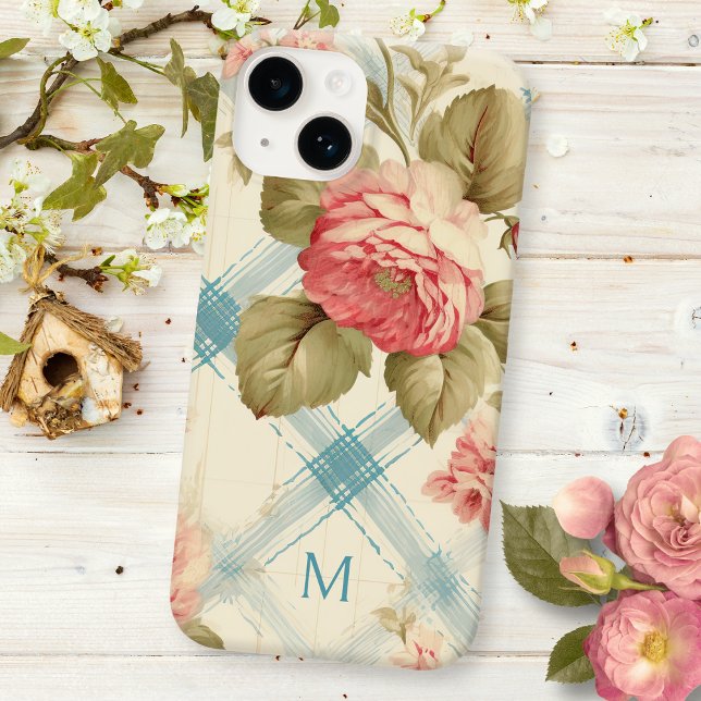 Hübscher Bauernhof Rustikale Monogramm Rosen Case-Mate iPhone Hülle (Von Creator hochgeladen)