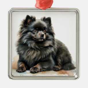 HÜBSCHER BLACK FLUFFY SPITZ PUPPY HUND ORNAMENT AUS METALL