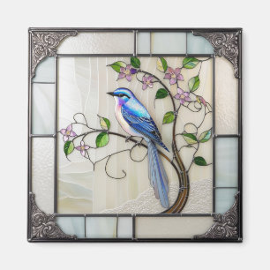 Hübscher Blaue Vogel auf blühender Weinrebe Magnet