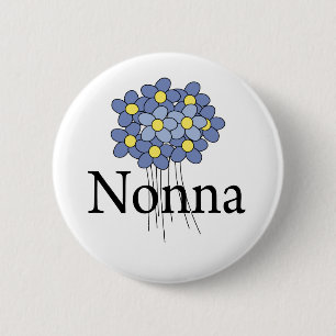 Hübscher blauer Blume Nonna T - Shirt Button