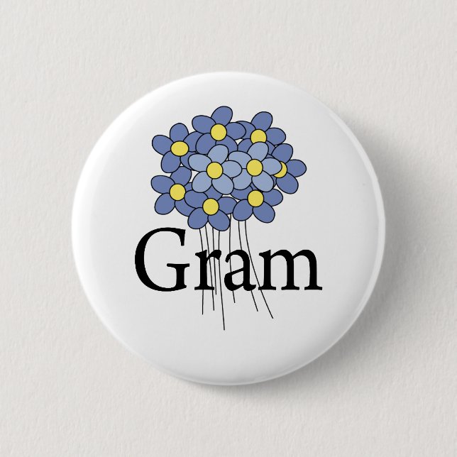 Hübscher blauer Blumen-Gramm-T - Shirt Button (Vorderseite)