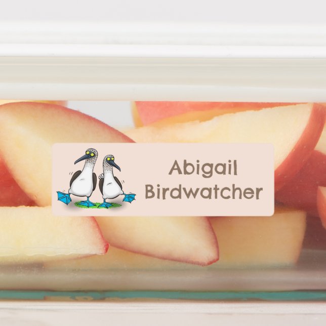 Hübscher, blauer Cartoon mit Füßchen personalisier Etiketten (Befestigt)