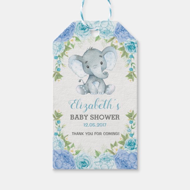 Hübscher Blauer Dschungel Elephant Babydusche Geschenkanhänger (Vorderseite)