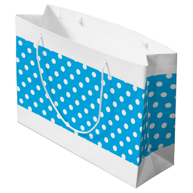 Hübscher blauer, gepunkteter Farbblock aus blauem  Große Geschenktüte (Rückseite Schrägansicht)