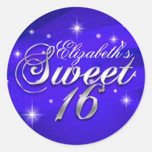 Hübscher blauer Glanz-Sweet-Sixteen-Aufkleber Runder Aufkleber