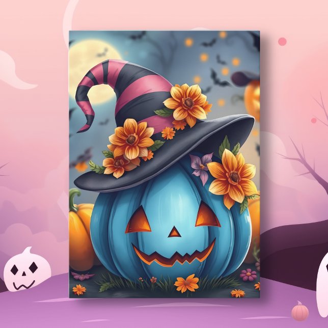 Hübscher blauer Halloween-Kürbis Jack-o-lantern Karte (Von Creator hochgeladen)