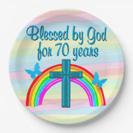 HÜBSCHER BLAUER RAINBOW 70. GEBURTSTAGSPAPIER-TELL PAPPTELLER