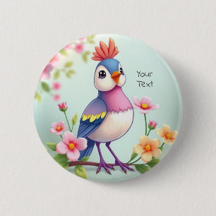 Hübscher blauer rosa Vogel Blumenknopf Button