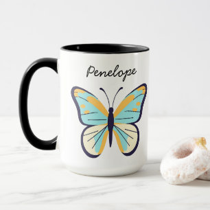 Hübscher blauer Schmetterling • Anpassbarer Name Tasse