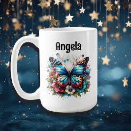 Hübscher Blauer Schmetterling und Personalisierte Kaffeetasse