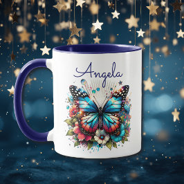 Hübscher Blauer Schmetterling und Personalisierte Tasse