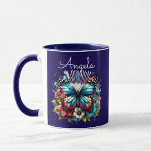 Hübscher Blauer Schmetterling und Personalisierte  Tasse
