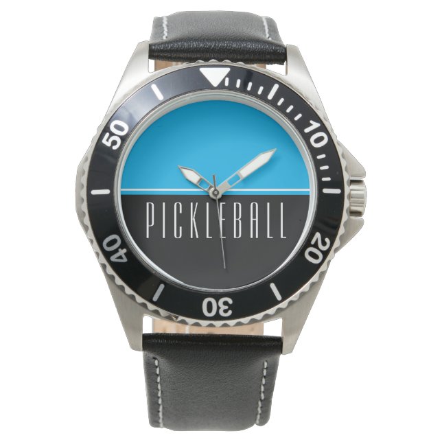 Hübscher blauer Schwarzer Farbblock PICKLEBALL-Tex Armbanduhr (Vorderseite)
