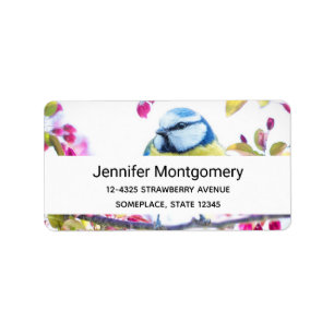 Hübscher Blauer und Gelber Bird auf einem Zweigbil Adressaufkleber