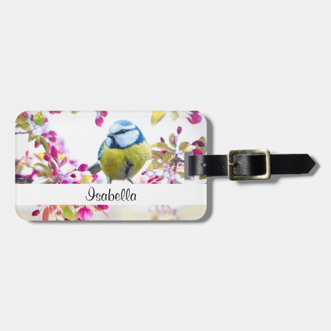 Hübscher Blauer und Gelber Bird auf einem Zweigbil Gepäckanhänger (Vorderseite horizontal)