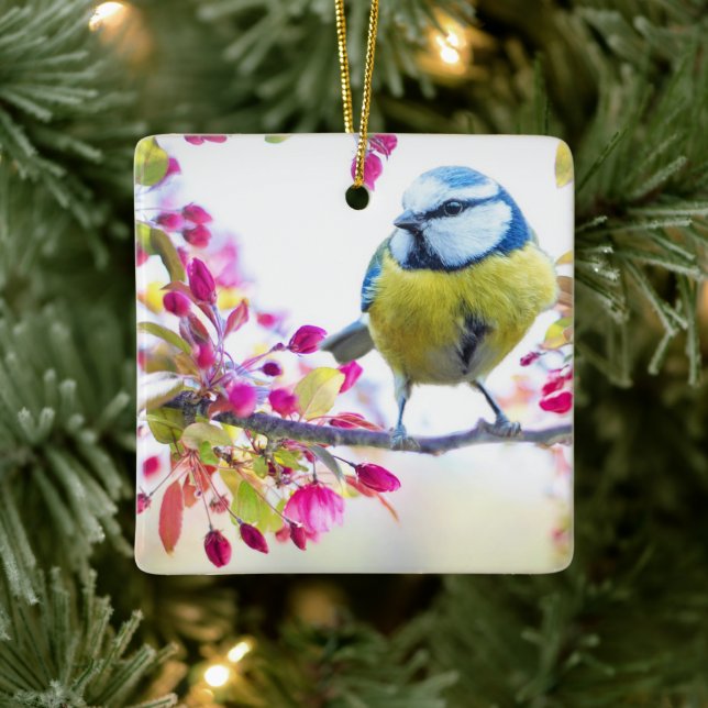 Hübscher Blauer und Gelber Bird auf einem Zweigbil Keramikornament (Baum)