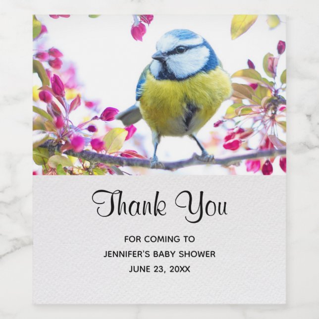 Hübscher Blauer und Gelber Bird auf einer Zweig-Ba Weinetikett (Einzelnes Label)