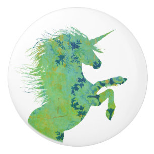 Hübscher blauer und grüner Unicorn Keramikknauf