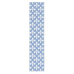 Hübscher blauer und weißer French Fleur de Lys Kurzer Tischläufer