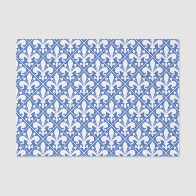 Hübscher blauer und weißer French Fleur de Lys Seidenpapier (Vorderseite)