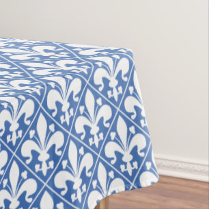 Hübscher blauer und weißer French Fleur de Lys Tischdecke