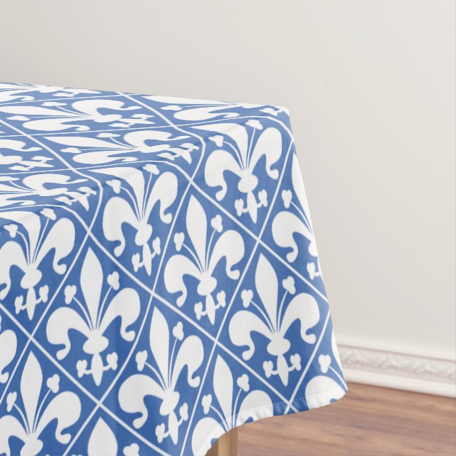 Hübscher blauer und weißer French Fleur de Lys Tischdecke (Beispiel)